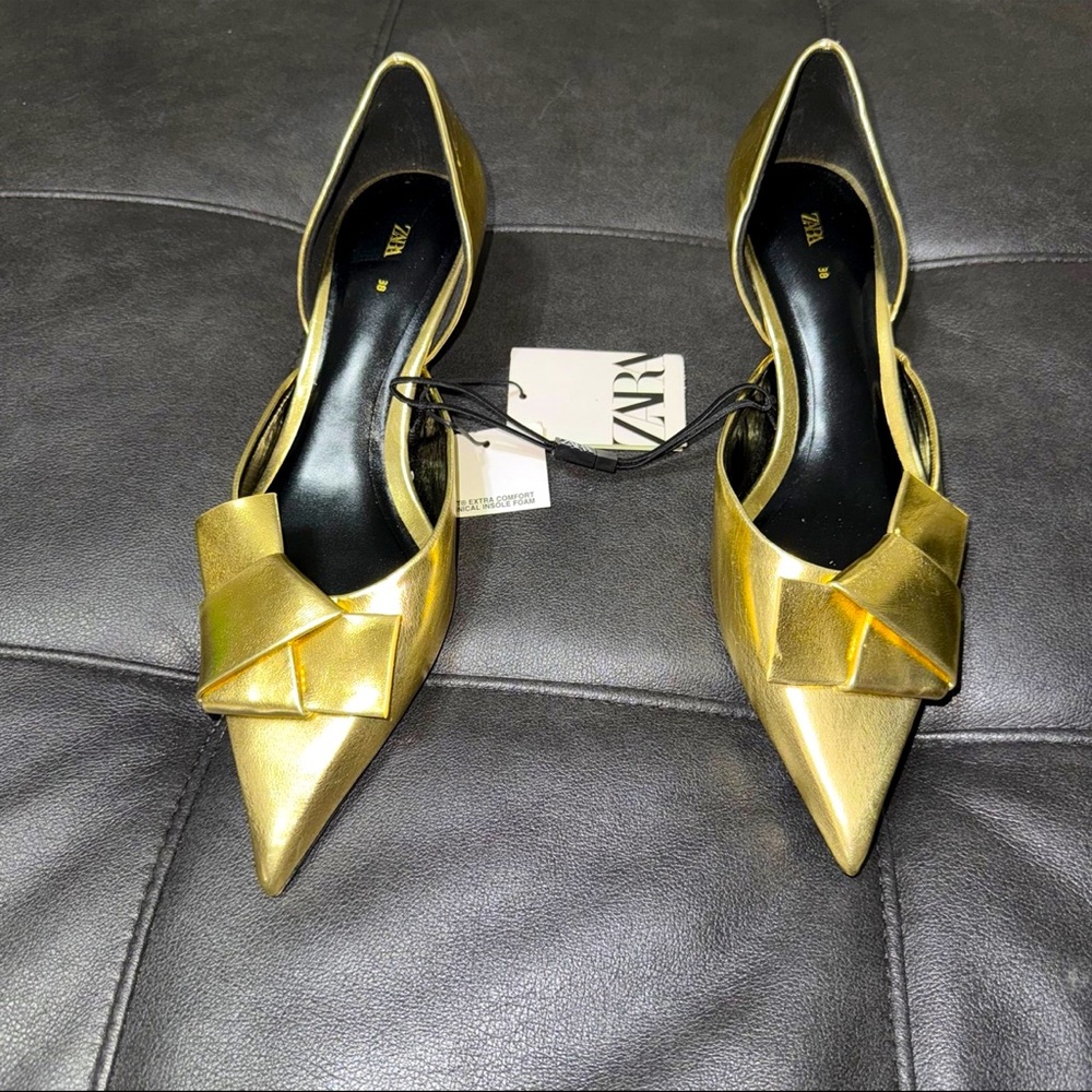 Women’s ZARA Bowknot Decor Kitten Heels Pointed Toe Single Shoes NWOB 38 (7 1/2)